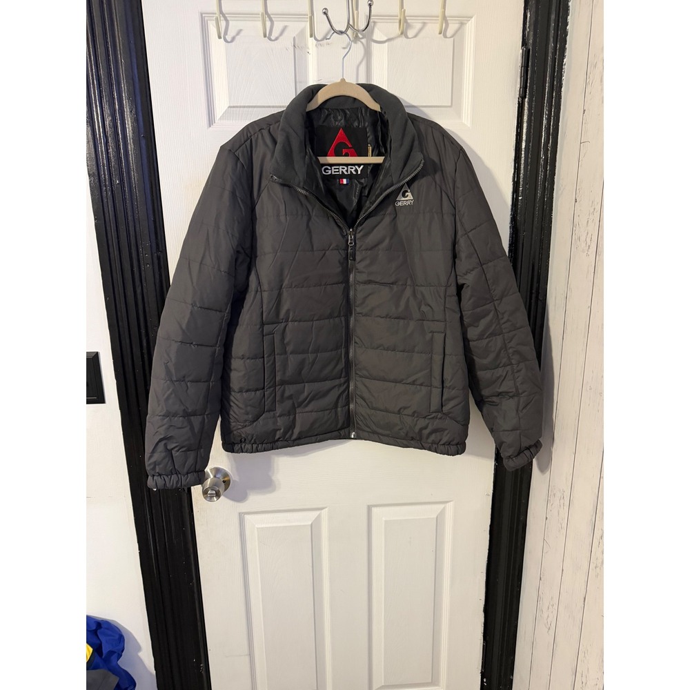 Gerry Mens XL Puffer Jacket Gray Quilted Full Zip Fleece Lined Collar Insulated